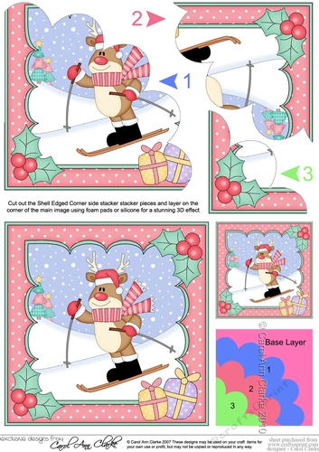 Christmas Rudolph is Skiing Shell Edged Corner Stacker