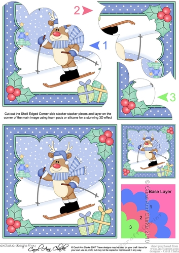 Christmas Rudolph is Skiing Shell Edged Corner Stacker
