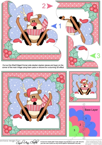 Christmas Oops Rudolph is Skiing! Shell Edged Corner Stacker