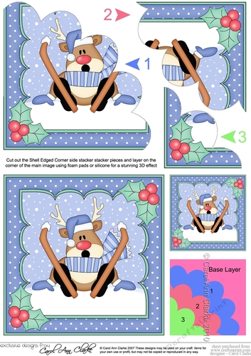 Christmas Oops Rudolph is Skiing! Shell Edged Corner Stacker