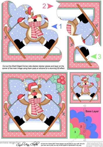 Christmas Oops Rudolph is Skiing! Shell Edged Corner Stacker
