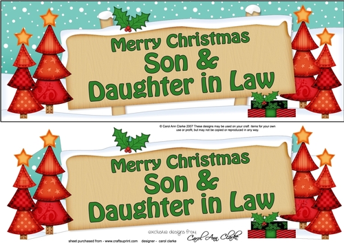 large DL Merry Christmas SON & DAUGHTER IN LAW with Xmas Trees 3D decoupage