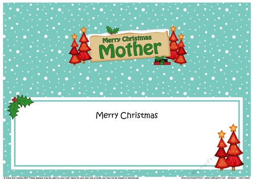 large DL Merry Christmas MOTHER with Xmas Trees insert