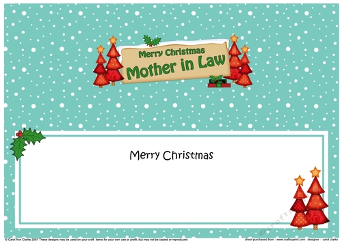 large DL Merry Christmas MOTHER IN LAW with Xmas Trees insert