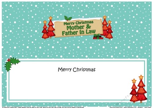 large DL Merry Christmas MOTHER & FATHER IN LAW with Xmas Trees insert