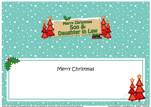 large DL Merry Christmas SON & DAUGHTER IN LAW with Xmas Trees insert