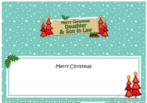 large DL Merry Christmas DAUGHTER & SON IN LAW with Xmas Trees insert