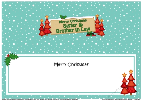 large DL Merry Christmas SISTER & BROTHER IN LAW with Xmas Trees insert
