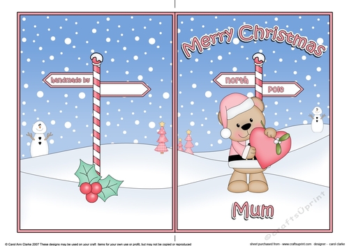 5 x 7 Quick Cut and Fold Card - Merry Christmas MUM with Livvy Bear