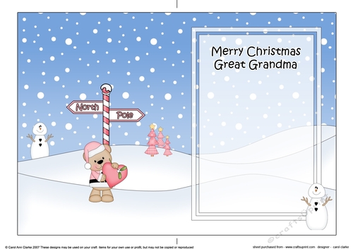 5 x 7 matching insert -  Merry Christmas GREAT GRANDMA with Livvy Bear