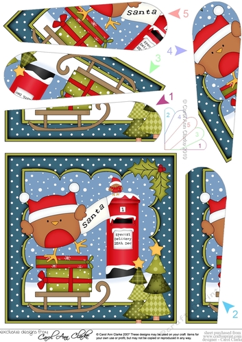 Christmas Bobbin Robin has a Letter for Santa Fan Pyramage Topper