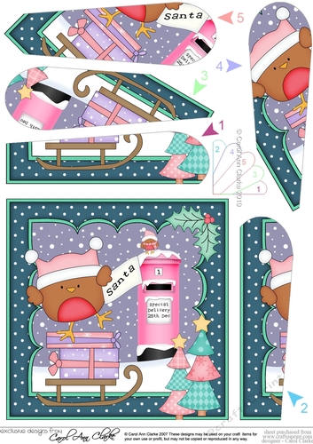 Christmas Bobbin Robin has a Letter for Santa Fan Pyramage Topper