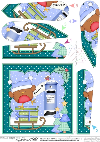 Christmas Bobbin Robin has a Letter for Santa Fan Pyramage Topper
