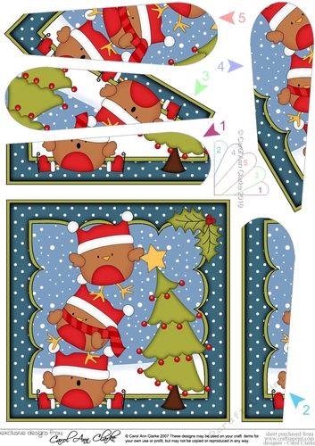 Christmas Bobbin Robin & Friends put the Star on the Xmas Tree Fan Pyramage Topper