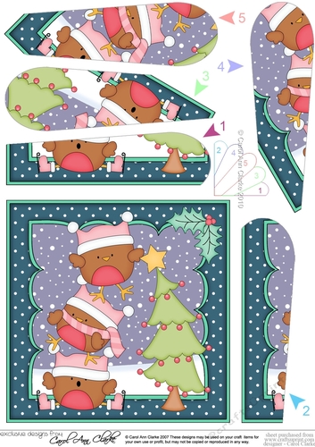 Christmas Bobbin Robin & Friends put the Star on the Xmas Tree Fan Pyramage Topper