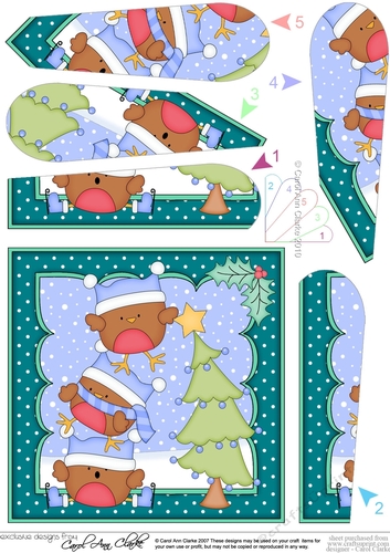 Christmas Bobbin Robin & Friends put the Star on the Xmas Tree Fan Pyramage Topper