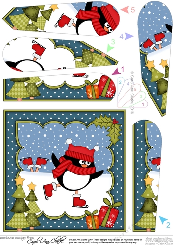 Christmas Pip Penguin goes Skating Fan Pyramage Topper