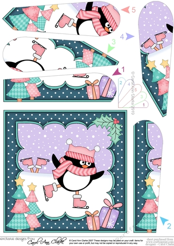 Christmas Pip Penguin goes Skating Fan Pyramage Topper