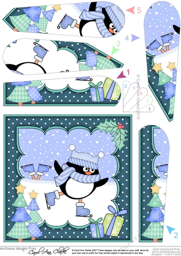 Christmas Pip Penguin goes Skating Fan Pyramage Topper