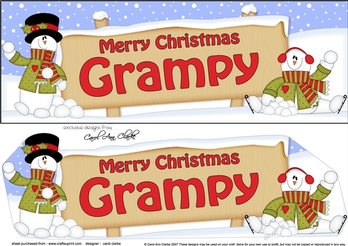 large DL Merry Christmas GRAMPY with Snowman 3D decoupage