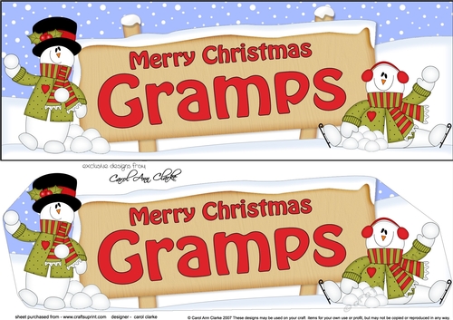large DL Merry Christmas GRAMPS with Snowman 3D decoupage