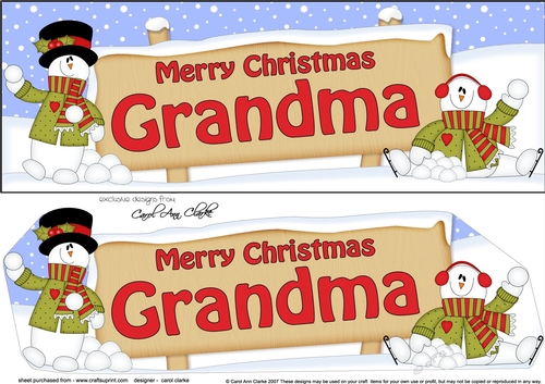 large DL Merry Christmas GRANDMA with Snowman 3D decoupage