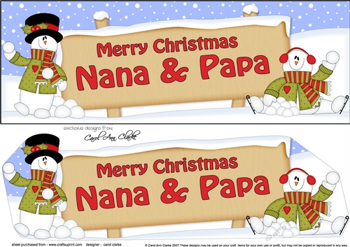 large DL Merry Christmas NANA & PAPA with Snowman 3D decoupage