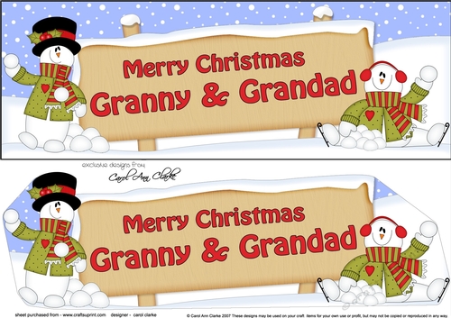 large DL Merry Christmas GRANNY & GRANDAD with Snowman 3D decoupage