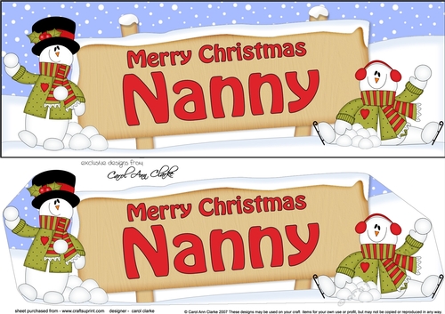 large DL Merry Christmas NANNY with Snowman 3D decoupage