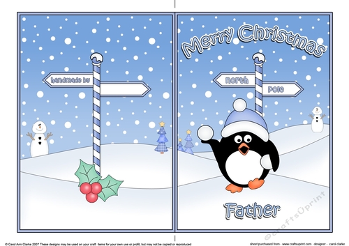5 x 7 Quick Cut and Fold Card - Merry Christmas FATHER with Pip Penguin