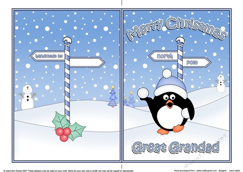 5 x 7 Quick Cut and Fold Card - Merry Christmas GREAT GRANDAD with Pip Penguin