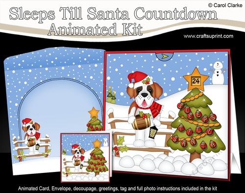 3D Animated Sleeps Till Santa Christmas Tree Countdown Card Kit - Little St Bernard Dog Tex