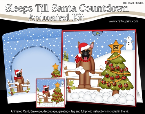 3D Animated Sleeps Till Santa Christmas Tree Countdown Card Kit - Little German Shepherd Dog Nash