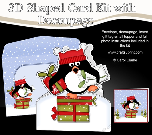 3D Shaped Christmas Card Kit  -  Pip Penguin has lots of Presents