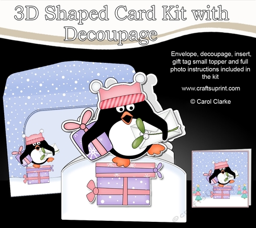 3D Shaped Christmas Card Kit  -  Pip Penguin has lots of Presents