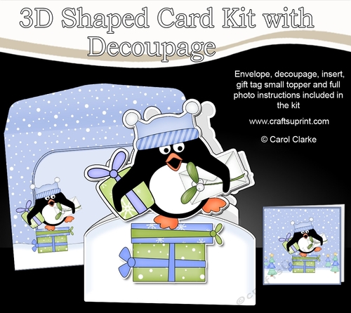 3D Shaped Christmas Card Kit  -  Pip Penguin has lots of Presents