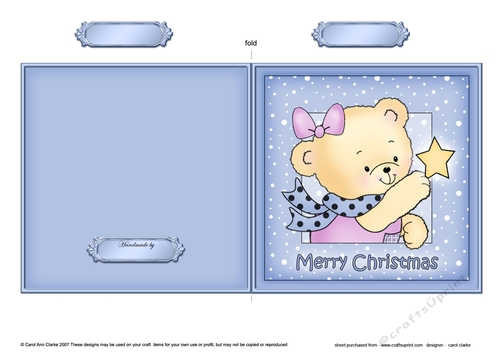 Cute Hunney Bear Rosie has a Christmas Star - Quick Cut and Fold Card
