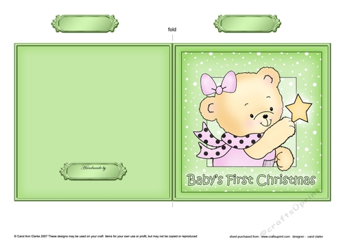 Cute Hunney Bear Rosie has a 1st Christmas Star - Quick Cut and Fold Card