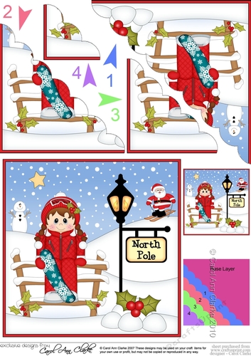Cute Christmas Girl is snowboarding is at the North Pole Scalloped Corner Stacker