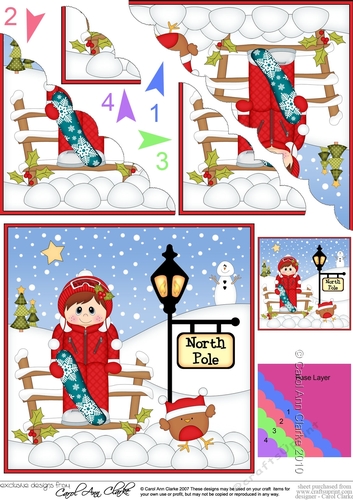 Cute Christmas Boy is snowboarding is at the North Pole Scalloped Corner Stacker