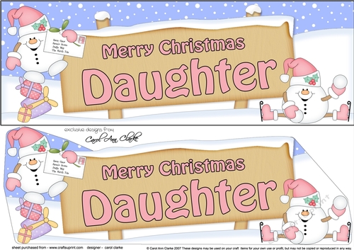 large DL Merry Christmas DAUGHTER Snowball Sam 3D decoupage