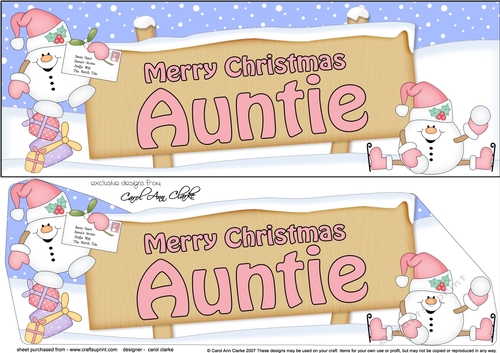 large DL Merry Christmas AUNTIE Snowball Sam 3D decoupage