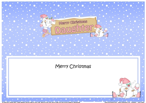 large DL Merry Christmas DAUGHTER Snowball Sam insert