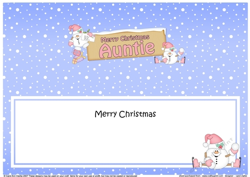 large DL Merry Christmas AUNTIE Snowball Sam insert