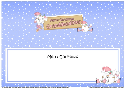 large DL Merry Christmas GRANDDAUGHTER Snowball Sam insert