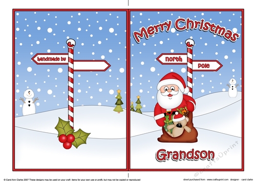 5 x 7 Quick Cut and Fold Card - Merry Christmas GRANDSON with Santa