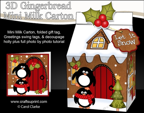 3D Christmas Milk Carton Gingerbread House Treat Box Mini Kit - Pip Penguin & Friend