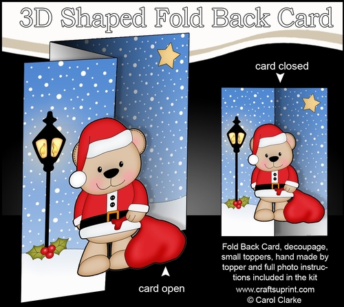3D Shaped No-Hole Fold Back Christmas Card Mini Kit  - Livvy Bear has a Sack of Xmas Presents