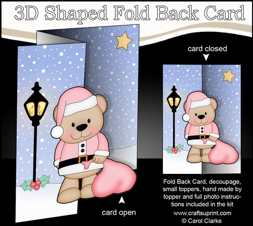 3D Shaped No-Hole Fold Back Christmas Card Mini Kit  - Livvy Bear has a Sack of Xmas Presents