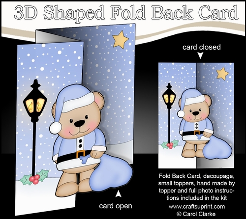 3D Shaped No-Hole Fold Back Christmas Card Mini Kit  - Livvy Bear has a Sack of Xmas Presents